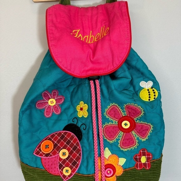 Stephen Joseph Kids Unisex Quilted Backpack Ladybug “Isabelle” Button String Tie - Picture 2 of 13